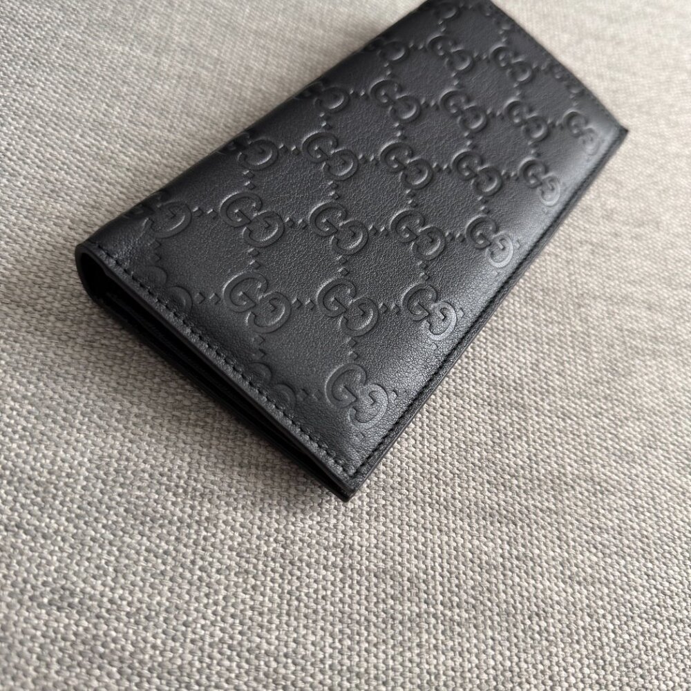 Unisex Gucci Black Leather Long Wallet ID Bifold
